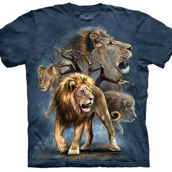 The Mountain Lion Collage King Jungle Lions Cat Blue Wild Exotic T-Shirt 4X - Picture 1 of 4